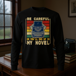 T-shirt à manches longues pour romancier, soyez prêts, sinon vous finirez dans mon roman, col rond, unisexe, impression numérique pour adultes - Product Image 3