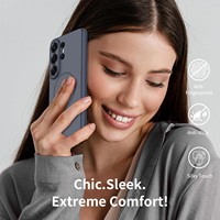 Coque de téléphone Samsung S26 Ultra bleue unie, antichoc, magnétique, avec protection d'objectif à trou de précision et toucher doux