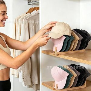 Présentoir mural en bois massif pour casquettes de baseball, organisateur de rangement pour la maison et la chambre, support à chapeaux, finition hêtre - Product Image 3