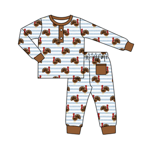 Preorder Thanksgiving Day <strong>Turkey</strong> Brown Boy Girls 2 Piece <strong>Pajamas</strong> Outfits Baby Sleepers Sibling Matches New Kids Clothes Styles