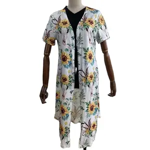 Mulheres Casuais Cardigan Quimono Do Vintage Senhoras Verão Longo De Crochê Chiffon Kimono Retro Solto Girassol Impresso Blusa Tops