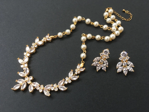 Vietnam Factory Of Custom Bridal Jewelry <b>Set</b> Moissanite <b>Necklace</b> Imitation Pearl Earrings Sterling <b>Silver</b> Yellow Gold Plated - Product Image 2