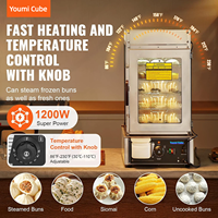 Mesin Penghangat Makanan 5 Tingkat Komersial, Mesin Pengukus Roti, Kontrol Suhu 86-230F, Stainless Steel, Pemanas Uap LED, Dim Sum