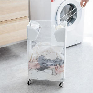 Carrito de Lavandería Moderno con Ruedas para Baño, <span class=keywords><strong>Cesta</strong></span> de Almacenamiento de Toallas Móvil de Metal, <span class=keywords><strong>Cesta</strong></span> de Ropa con <span class=keywords><strong>Rejilla</strong></span> Extraíble - Product Image 1