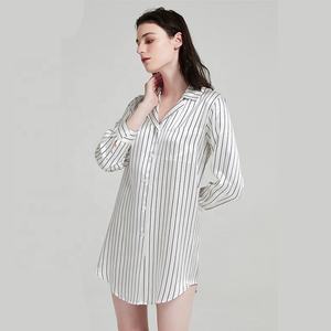 19mm 스트라이프 100% 실크 셔츠 드레스 뮬/베리 실크 헤비 웨이트 실크 잠옷 클래식 스타일 스톡 여성 잠옷 - Product Image 1