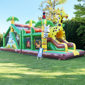 Castillo inflable comercial con tobogán y pista de obstáculos inflable para niños y adultos, tipo safari. - Product Image 3