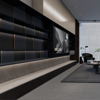 Meuble TV mural en acier inoxydable à étagères ouvertes, couleur unie, console multimédia flottante pour salon