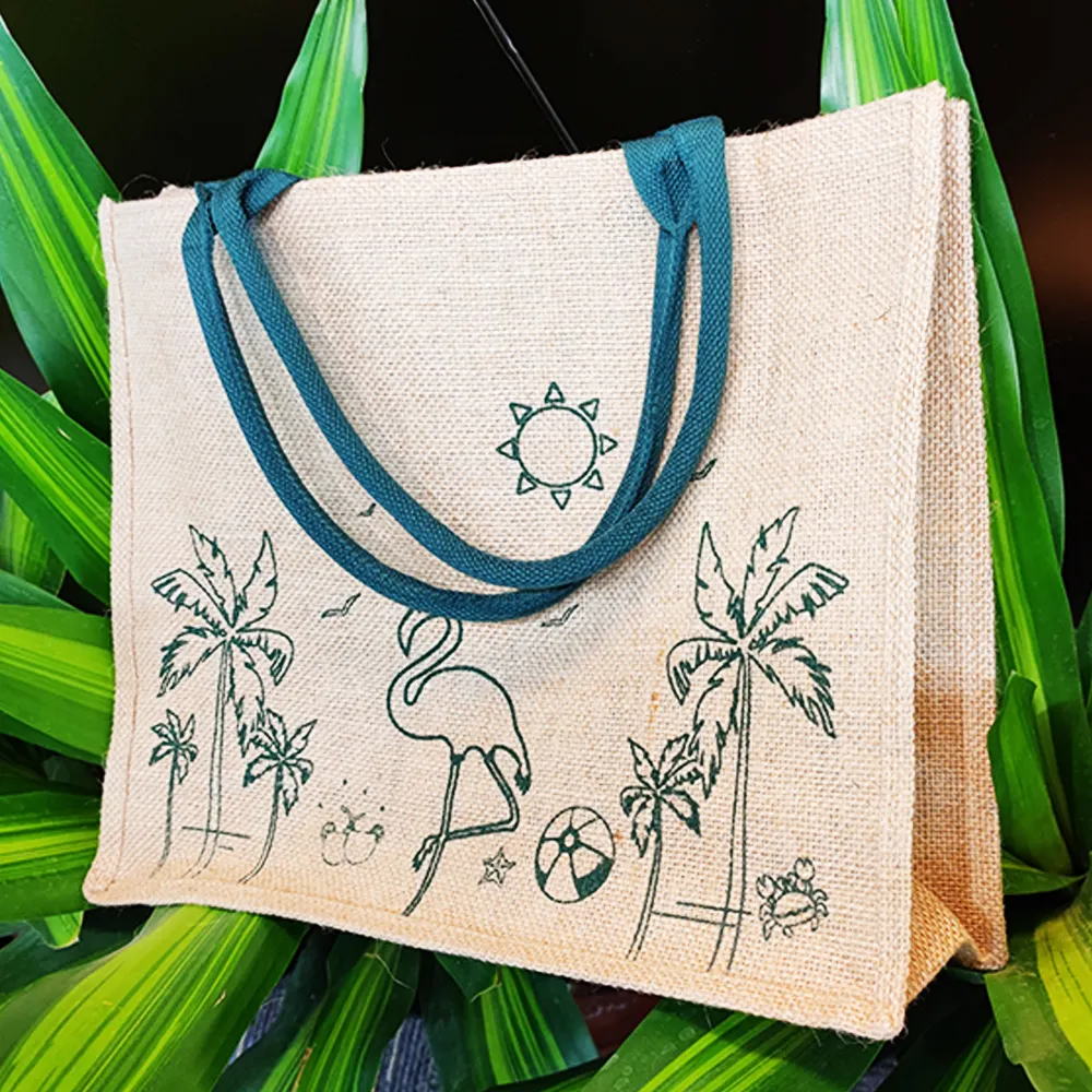 Custom print wholesale standard size eco organic natural souvenir luxury wedding jute fabric tote bag for beach