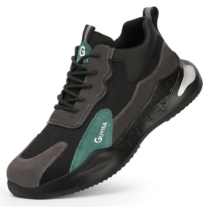 Chaussures de protection du travail pour hommes, anti-choc, anti-perforation, avec embout en acier, pour chantier, en velours et maille, d'été, en daim - Product Image 2
