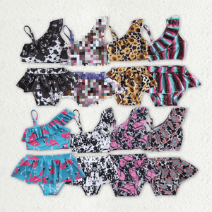 Longlv Conjunto de bikini para niña pequeña, trajes de baño con diseños occidentales, estampado, sin mangas, tops, pantalones cortos, 2 piezas, poliéster/nailon, suave y transpirable - Product Image 1