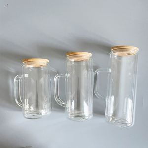 Vaso de doble pared de 12oz, 15oz, 20oz para pedrería con pajita de plástico transparente con asa y tapa de bambú, preperforado, cristalino - Product Image 5