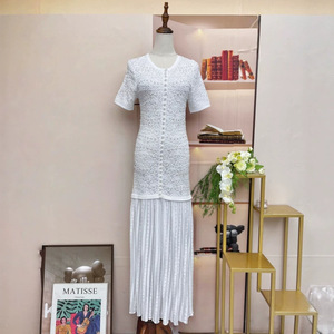 <span class=keywords><strong>Abito</strong></span> Estivo da Donna 26 Nuovo, Lavorazione Artigianale Pesante, Perline, Vintage, Elegante, Effetto Snellente, Girocollo, con Inserti, Pieghettato, <span class=keywords><strong>in</strong></span> <span class=keywords><strong>Maglia</strong></span>, Vita Elastica - Product Image 2