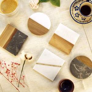 Posavasos de té de piedra Natural redondo personalizado, portavasos de madera de acacia de mármol blanco de bambú para Bar, alfombrillas y almohadillas de boda, Favor - Product Image 6
