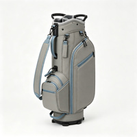 Sac de golf gris clair avec garniture bleue, sac de transport pour clubs de golf avec compartiment supérieur et doubles bretelles, bagage spécial