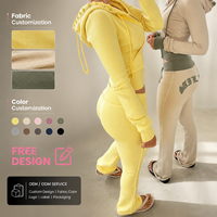 Ensemble décontracté personnalisé pour femme : sweat à capuche court en coton et élasthanne, pantalon évasé taille haute en maille côtelée color block