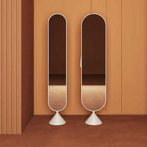 Hiện Đại Xoay Hình Bầu Dục Thuốc Vàng Sắt Kim Loại Đóng Khung Chiều Dài Sàn Đứng Gương Lưu Trữ Kệ Giỏ Phòng Ngủ Mặc Quần Áo - Product Image 4