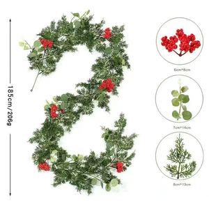 Guirlandes <span class=keywords><strong>de</strong></span> <span class=keywords><strong>Noël</strong></span> artificielles en pin <span class=keywords><strong>de</strong></span> 180 cm avec baies rouges, décoration extérieure <span class=keywords><strong>de</strong></span> <span class=keywords><strong>Noël</strong></span>, plante <span class=keywords><strong>de</strong></span> type eucalyptus au toucher réel, vente en gros - Product Image 5