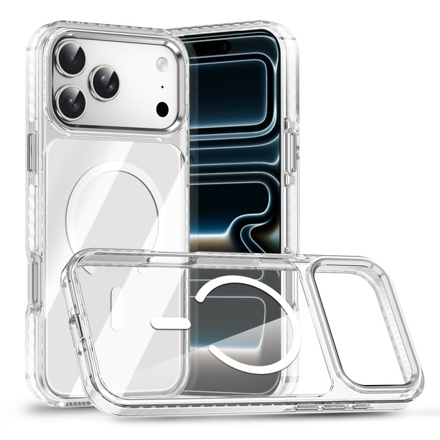 Magnetic Wireless Charging Phone Case for iPhone 16 15 17 Pro Max Transparent Shockproof Mobile Phone Case Cover Metal Lens