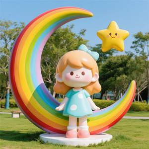 D008 Scultura Moderna in Cartone a Forma di Ragazza, Luna e Stella Arcobaleno, Materiale FRP Durevole, Personalizzabile DK ART DECOR per <span class=keywords><strong>Giardino</strong></span> e Uso Commerciale - Product Image 1