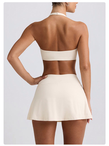 Ensemble <span class=keywords><strong>de</strong></span> jupes <span class=keywords><strong>de</strong></span> sport pour femmes, avec soutien-gorge antichoc à dos nu et jupes taille V ajustées, pour le <span class=keywords><strong>golf</strong></span>, le tennis, la gym, le yoga, la course et le fitness en extérieur - Product Image 3