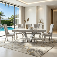 Table de salle à manger de luxe en marbre blanc à dossier haut, modèle 2027, pour hôtel et cuisine – Meilleure vente