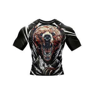 Mountain Print Rash Guard Short Sleeve <b>Men</b> Quick Dry Spandex Polyester <b>Compression</b> <b>Shirt</b> Adult Sport Top OEM Rash Guard - Product Image 5