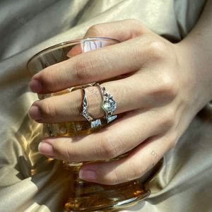 Dylam Bridal <b>Ring</b> <b>Set</b> <b>Sterling</b> <b>Silver</b> Wedding Original Pure Luxury V Bezel Setting Fine <b>Ring</b> <b>Silver</b> Waterproof for Women Girl - Product Image 6