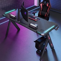 Escritorio de Computadora en Forma de Z para Oficina en Casa, Escritorio de Juegos Moderno con Luces LED