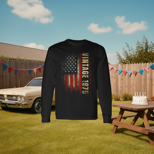 Camiseta vintage de manga larga con bandera americana de 1975, regalo de cumpleaños número 50 para hombre de 50 años - Product Image 3
