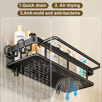 Panier de douche étagère organisateur support auto-adhésif noir étagères de salle de bain panier étagère murale pour accessoires de salle de bain