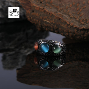 Zhan Lang Ji – bague rétro ethnique en pierre œil de chat, monture en argent, bijoux unisexes SA1181 - Product Image 3