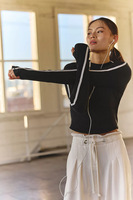 Aoyema t-shirt lengan panjang wanita, atasan Crop ringan Slim Fit warna kontras leher bulat berusuk kasual nyaman