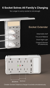 Prolunga dello sbocco del <span class=keywords><strong>caricatore</strong></span> 6 della parete dell'incavo di USB dello scaffale dell'adattatore del protettore di impulso della spina di Wontravel USB-C con luce notturna - Product Image 5