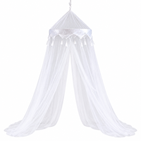 Moustiquaire de lit suspendue pliable en forme de dôme avec franges, rideau de lit en maille légère à porte unique, installation facile, moustiquaire pour enfants