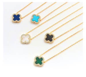 Высокое качество <span class=keywords><strong>925</strong></span> стерлингового серебра четырехлистный клевер натуральный агат кольцо 18k позолоченный Четырехлистный Клевер набор женских колец - Product Image 4