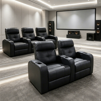 Fauteuil de Massage 3+2 Places avec Coutures Diamantées, Mobilier de Cinéma Maison, Chaises Inclinables en Cuir Véritable, Canapé Relaxation Électrique