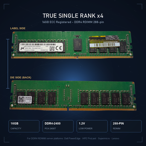 Mémoire serveur Micron 16 Go DDR4-2400 ECC RDIMM 1Rx4, originale, non utilisée, compatible avec HPE, Dell, Supermicro et autres serveurs - Product Image 4