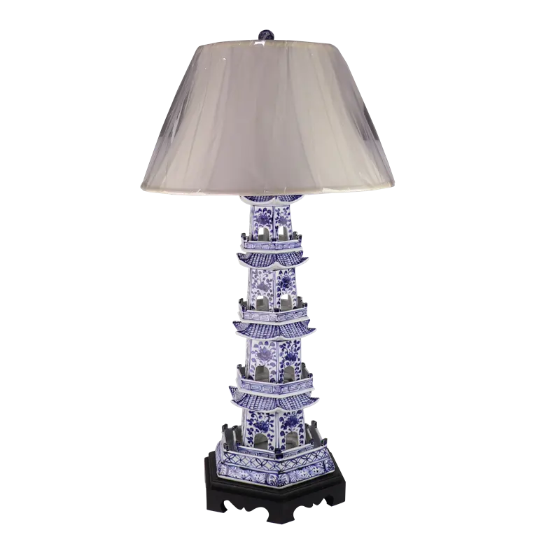 DS-RZKR3-5CENG Jingdezhen Antieke Chinese Stijl Blauwe En Witte Keramische Pagode Lamp Tafellamp