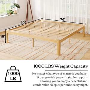 Combohome 18-дюймовый бамбуковый деревянный каркас кровати размера «King-Size», металлический опорный каркас для кровати «King-Size» без пружины - Product Image 2