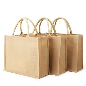 Custom Zipper Diy Blank Eco-Friendly Jute Bag Medium Reusable Jute Handle Bag Shopping Burlap Tote Bag