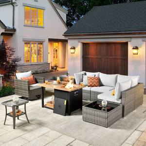 طقم أثاث حدائق مكون من 8 قطع، أريكة قطاعية دوارة مع موقد نار، أثاث خارجي للحدائق والشرفات والفناء الخلفي - Product Image 2