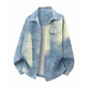 <span class=keywords><strong>Giacca</strong></span> <span class=keywords><strong>Oversize</strong></span> con Effetto Tie-dye Sfumato, Colletto Rovesciato, Chiusura con Bottoni a Pressione, Top Casual da Uomo per Streetwear - Product Image 3