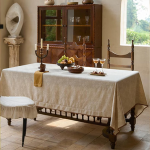 Nappe <span class=keywords><strong>de</strong></span> <span class=keywords><strong>table</strong></span> moderne en lin tissé <span class=keywords><strong>de</strong></span> couleur unie avec motif floral en relief personnalisable et fonction anti-taches - Product Image 6