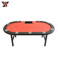 Mesa de Póker Plegable Personalizada YS OEM, de Fieltro Rojo, con Riel Negro, 9 Portavasos, Bandeja para Fichas, Portátil, para Juegos de Casino, Fiestas en Casa