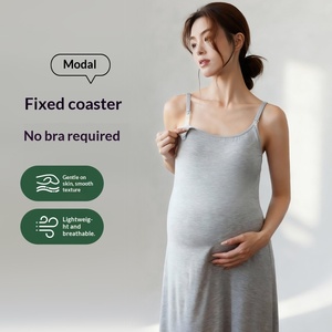 1727 <strong>Maternity</strong> Slip <strong>Dress</strong> <strong>for</strong> Summer Suspender Skirt Mid-length Crew Neck Anti-bacteria Plus Size Nursing <strong>Dress</strong> with Breast Pads - Product Image 4