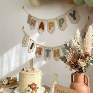 Decoración para Fiestas <span class=keywords><strong>de</strong></span> Cumpleaños, Guirnalda <span class=keywords><strong>de</strong></span> Letras en Tonos Tierra Estilo Boho, Pancarta <span class=keywords><strong>de</strong></span> Feliz Cumpleaños en Fieltro Neutral - Product Image 3
