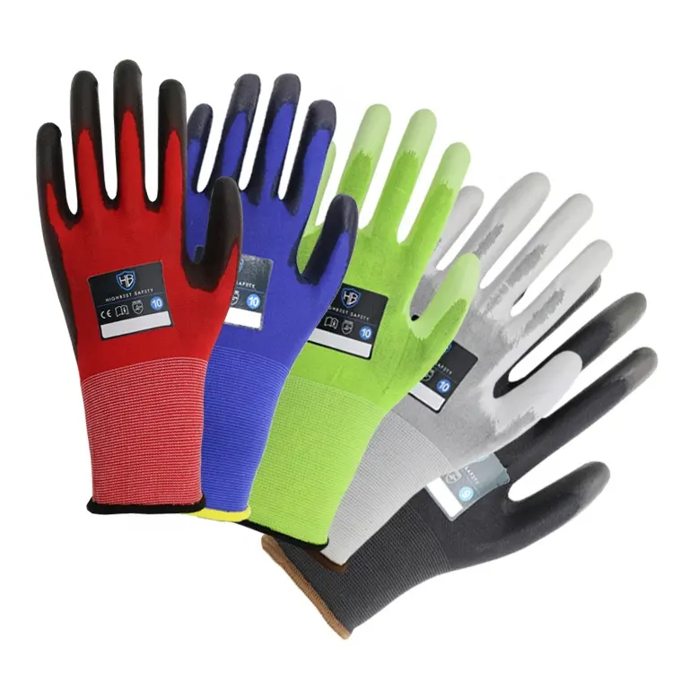 Produttore di guanti da lavoro Arbeitshandschuhe guanti rivestiti in PU di Nylon leggero Ultra sottile P18 Blu Touch Screen Luvas de Pu