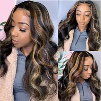 Perruque Lace Front HD avec Balayage et Mèches Blondes, Racine Ombrée, Cheveux Humains Vierges Remy, Ondulation Body Wave, pour Cheveux de Bébé