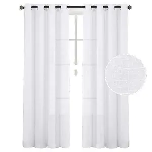 Natural Linen Sheer Curtains Bedroom Living Room Textured Open Weave Linen Semi Sheer Curtain、Nickel Grommet Sheer Curtain/