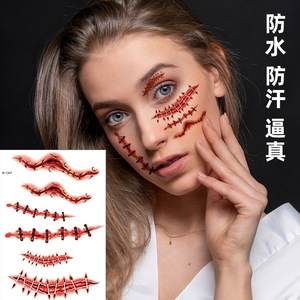 Autocollant de tatouage réaliste en forme de cicatrice, imperméable, accessoire de maquillage pour fête d'Halloween - Product Image 1